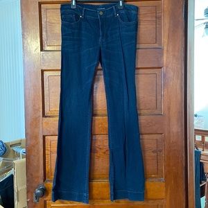 Elie Tahari, Dark Wash Denim with Brown Stitch, 5 Pocket, Adena Flare Jeans, 14